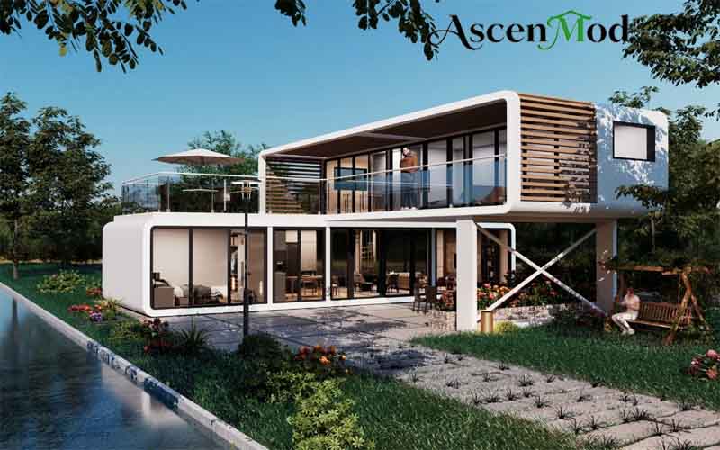 Double-Deck Apple Cabin Futuristic Two-Story Prefab Cabin for Modern Living ASCEN MOD 